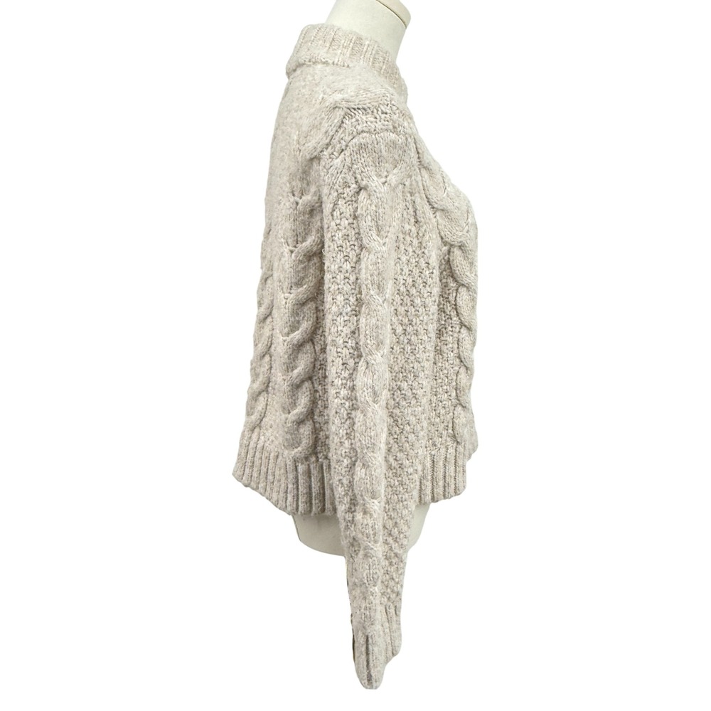 Chunky Cable Knit Mock Neck Sweater‎ Beige Oatmeal Heather Long Sleeve Textured - Picture 7 of 9